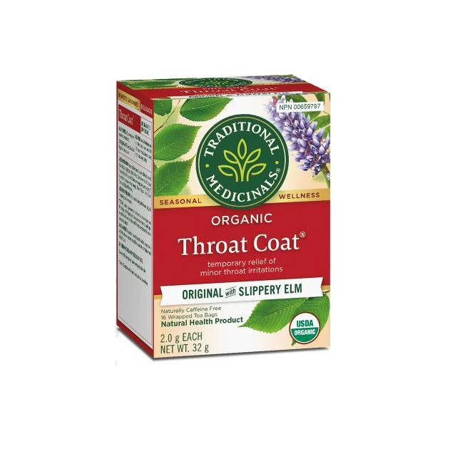 Traditional Medicinals - Organic Throat Coat Tea (Original with Slippery Elm) - 16 Tea Bags