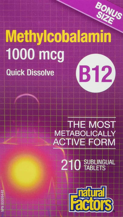 NATURAL FACTORS B12 METHYLCOBALAMIN 1000mcg - 210 Sublingual Tablets