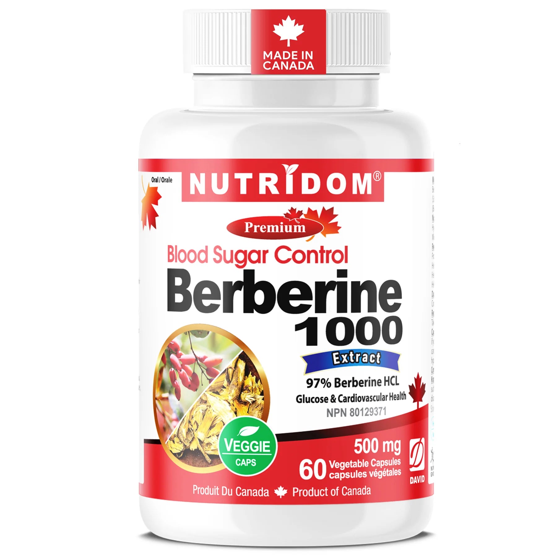 Nutridom - Berberine HCL 500mg | Extracted from Barberry Root | 60 Capsules