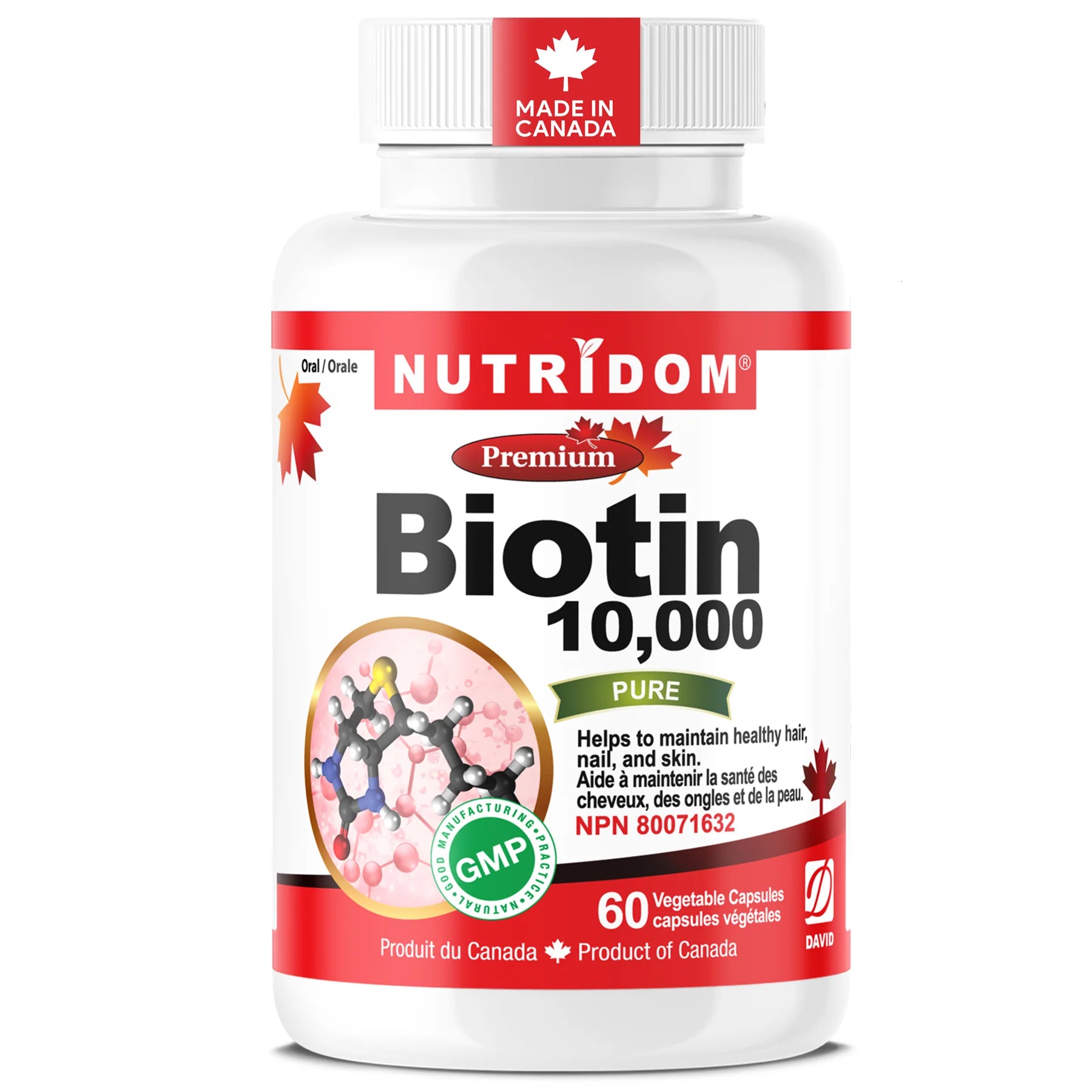 Nutridom - Biotin 10,000mcg | High Potency Vitamin B7 | Hair, Skin & Nail Support - 60 Capsules