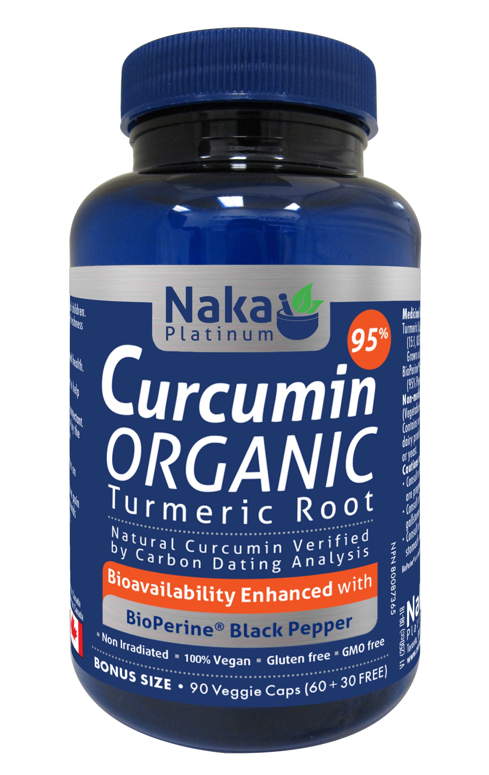 Naka - Organic Curcumin 95% + Bioperine - 90 Capsules