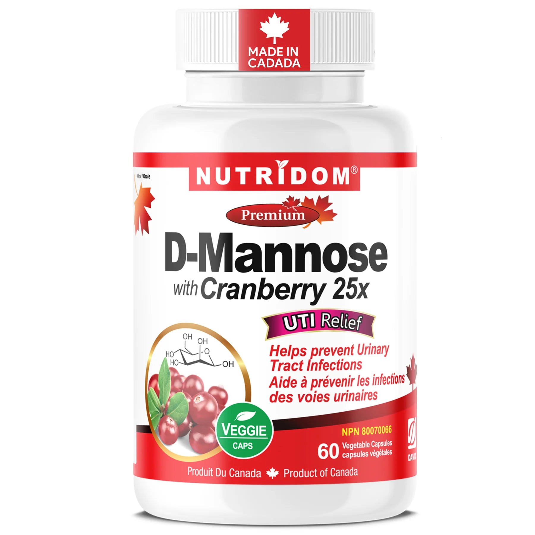 Nutridom - D-Mannose with Cranberry | Bladder & UTI Support | 60 Capsules