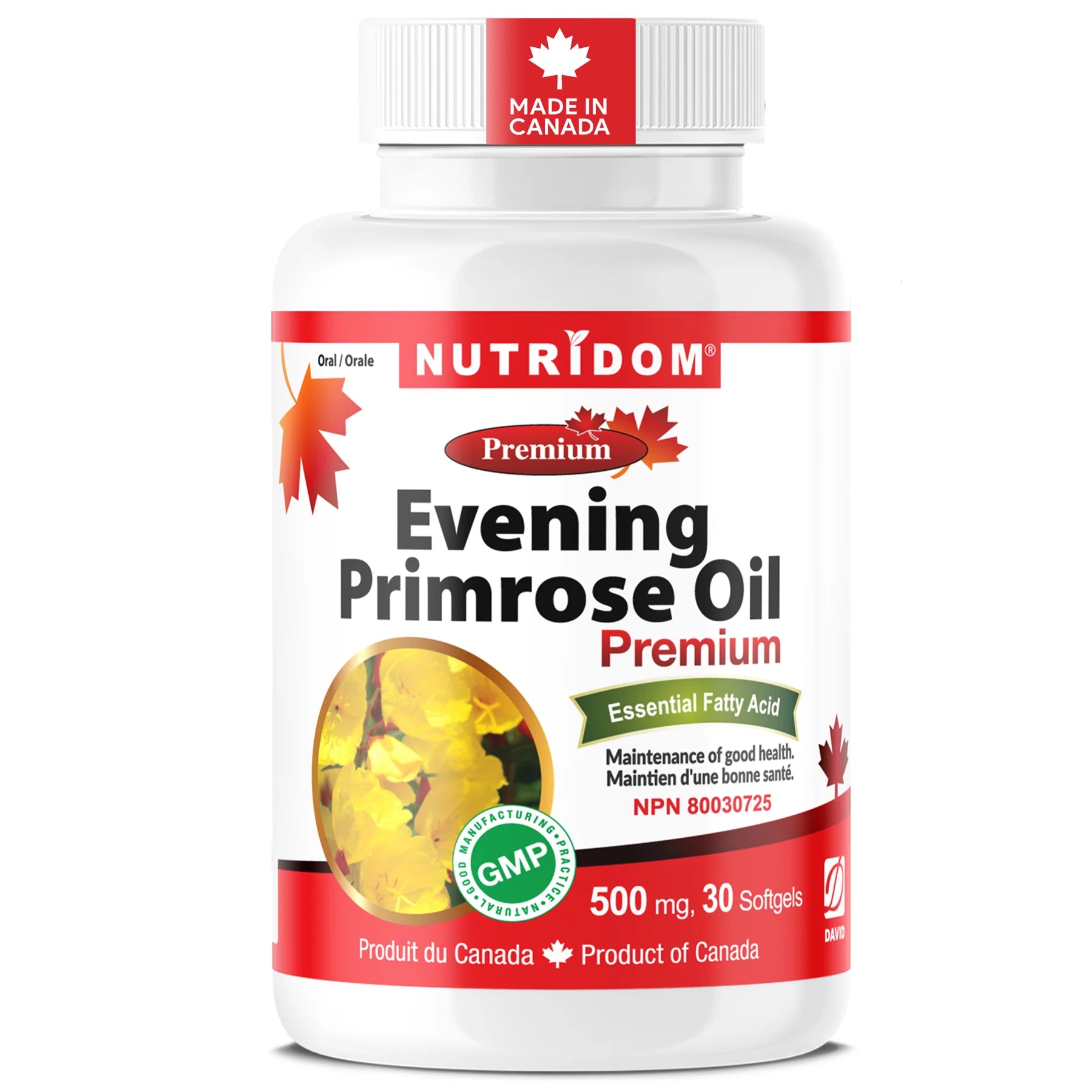 Nutridom - Evening Primrose Oil 500mg | Cold-Pressed, 10% GLA| Natural Source of Omega-6 - 30 Softgels
