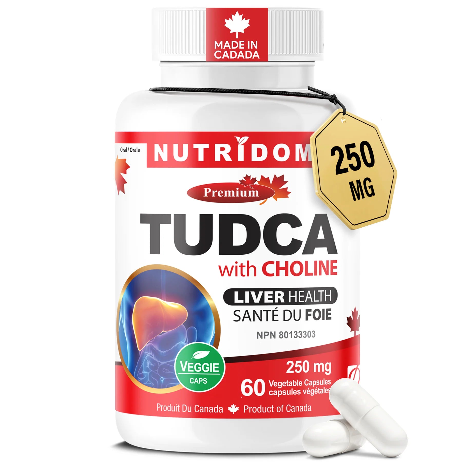 Nutridom - Tudca with Choline | Taurine | Conjugated and Purified Bile Salt | 60 Capsules