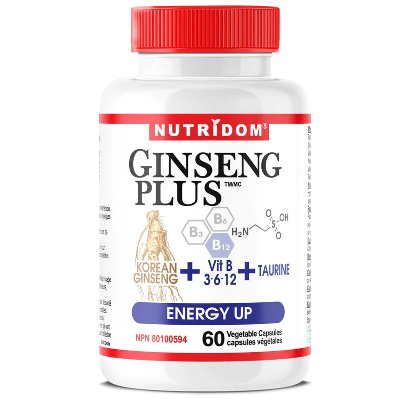 Nutridom - Ginseng Plus | Panax Ginseng Root Extract with Tarurine & B-Vitamins | 60 Capsules