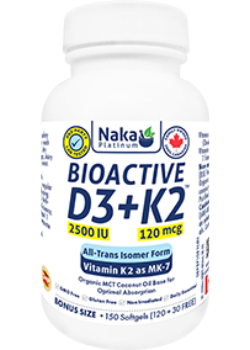 Naka - Bioactive D3 + K2 (Mk-7 Form) 2,500iu + 120 mcg - 150 Softgels