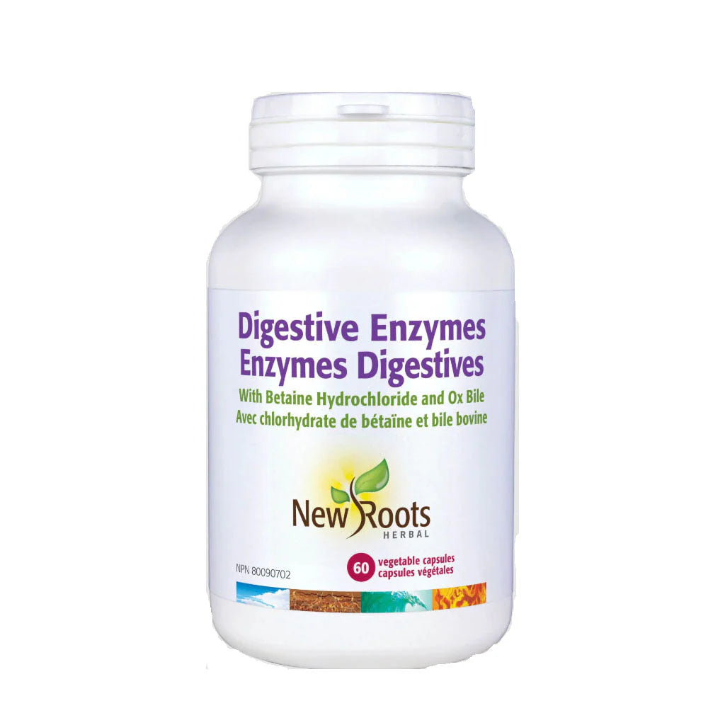 New Roots - Digestive Enzymes With Betaine Hydrochloride and Ox Bile - 60 Capsules