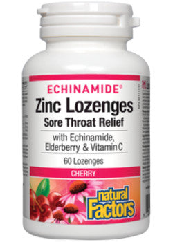 Natural Factors - Echinamide Zinc Lozenges Sore Throat Relief (Cherry) - 60 Lozenges