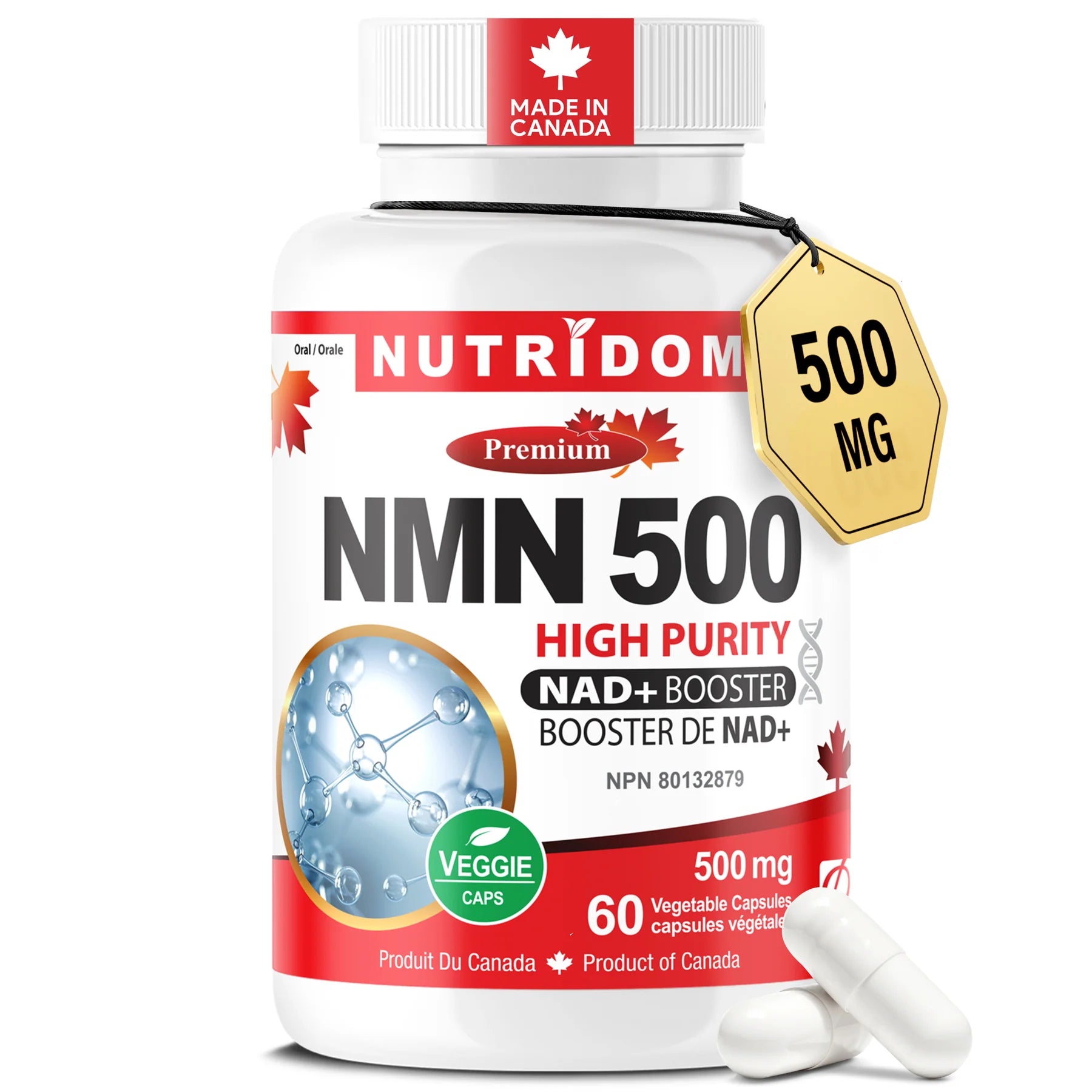 Nutridom - NMN 500mg | NAD+ Booster | Nicotinamide Mononucleotide | 60 Capsules